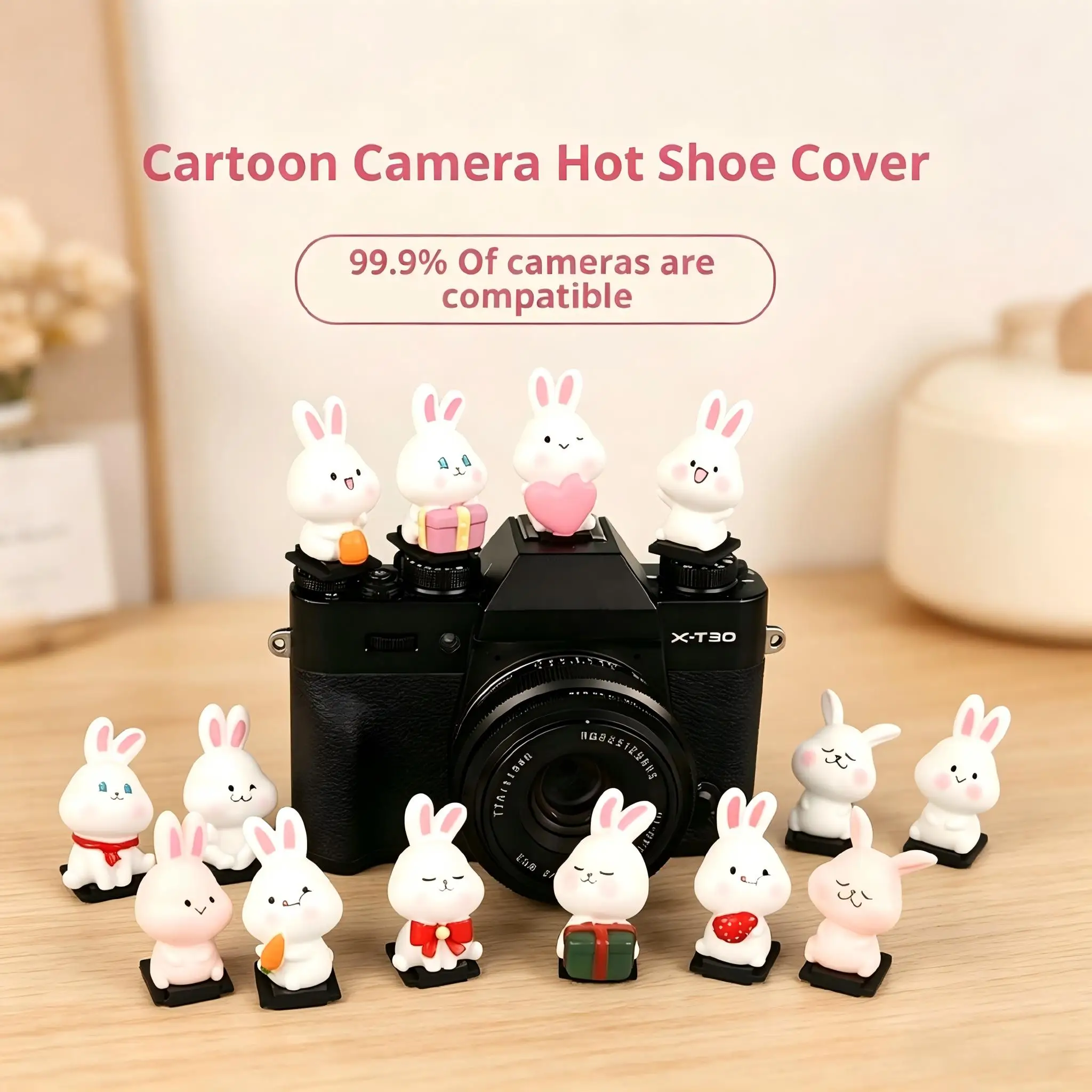 3D Cute Bunny Hot Shoe Cover, Dustproof Anti-Scratch Protect Metal Contacts, For Sony A7C ZV-E10 Fujifilm X-T5 Canon R50 Nikon