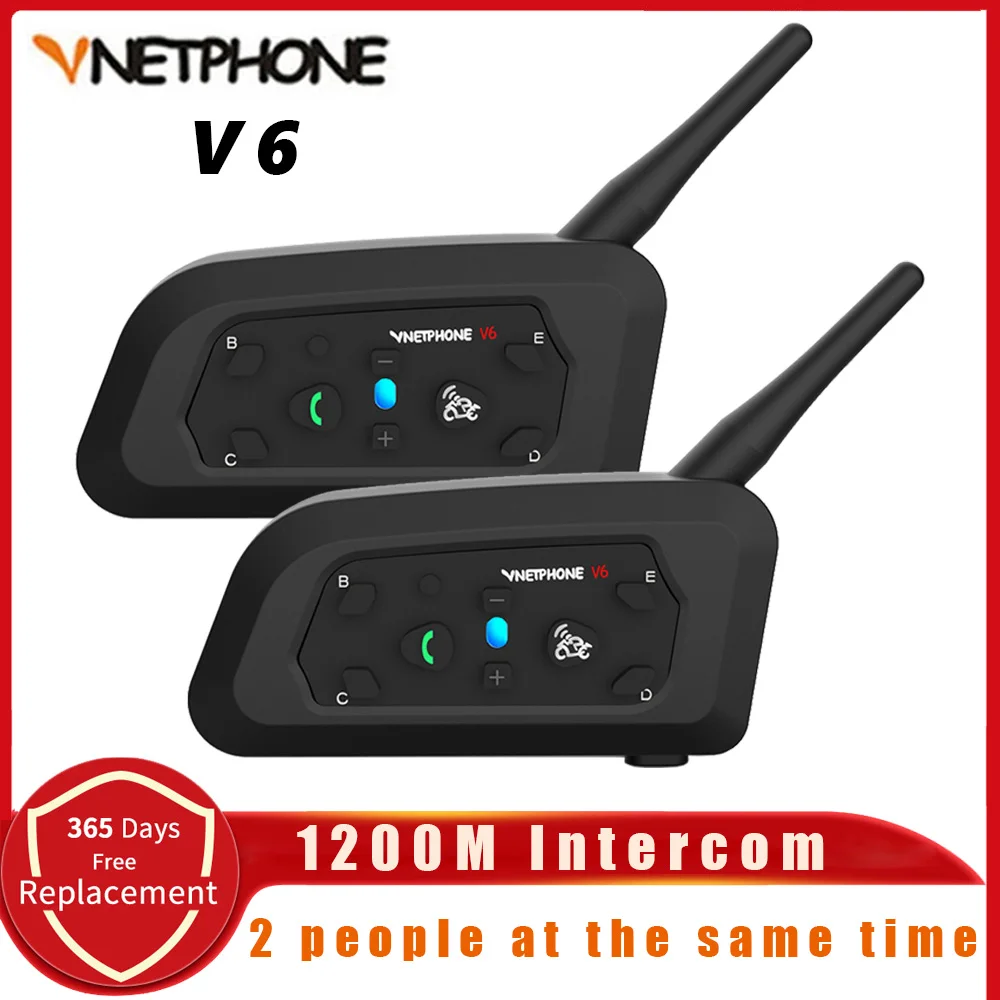 Vnetphone V6 오토바이 블루투스 헬멧 헤드셋 인터콤 1200M 오토바이 6 라이더 BT 무선 방수 인터폰 MP3 