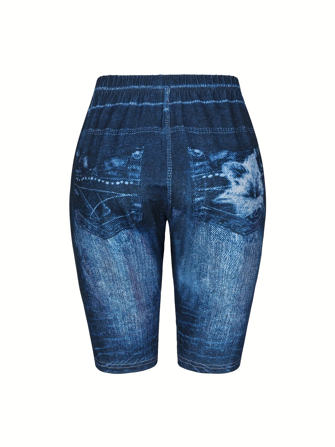 Lily Deep Blue Printed Imitation Denim Flower Slim Fitting Shorts For Women's Casual Leggings With High Elasticity