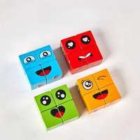 Cube Face Changing Wood Puzzle Building Block Board Game Montessori Expression Wooden Block Blocos For Children