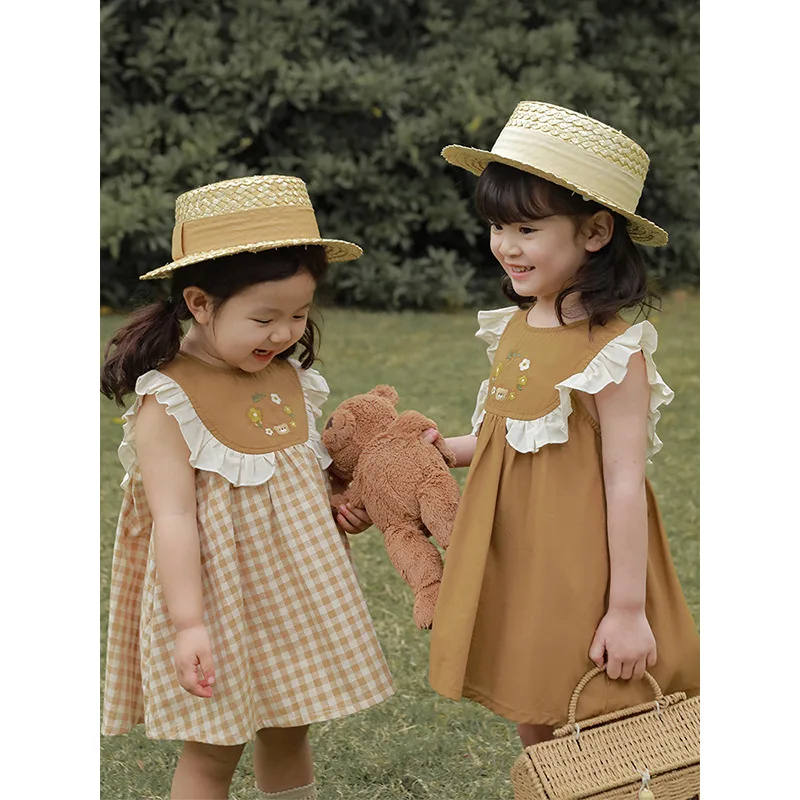 

Girls' Lace Dress 2023 Summer New Children's Plaid Baby Sleeveless Casual Princess Dress