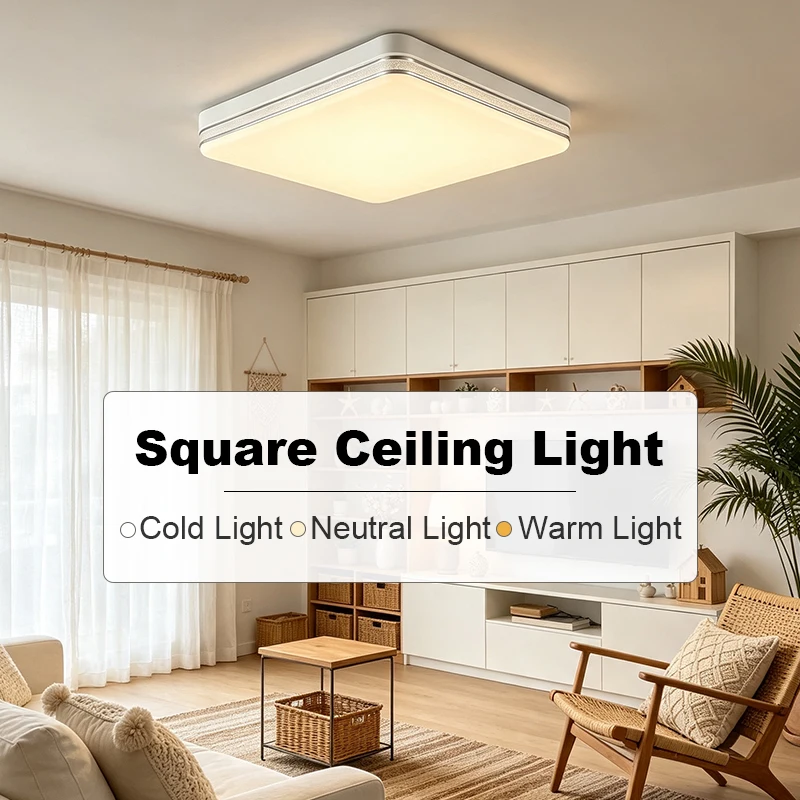 Modern Square Ceiling Lamp Silver Edge 3 Color Temperature Change LED Light for Living Room Corridor Home Indoor Lighting