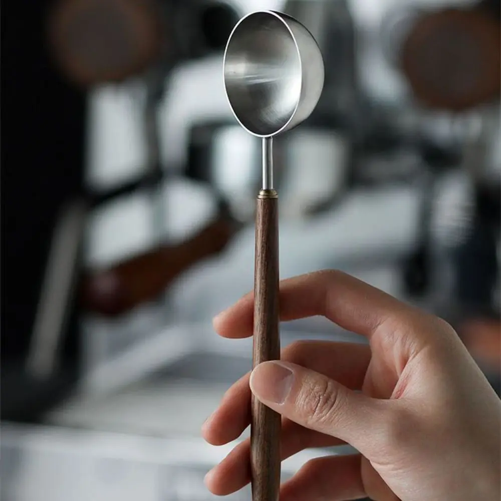 304 Stainless Steel Coffee Bean Measuring Spoons Long Handle 3/8/23ML Coffee Scoop Walnut Handle Coffee Powder Measuring Spoon
