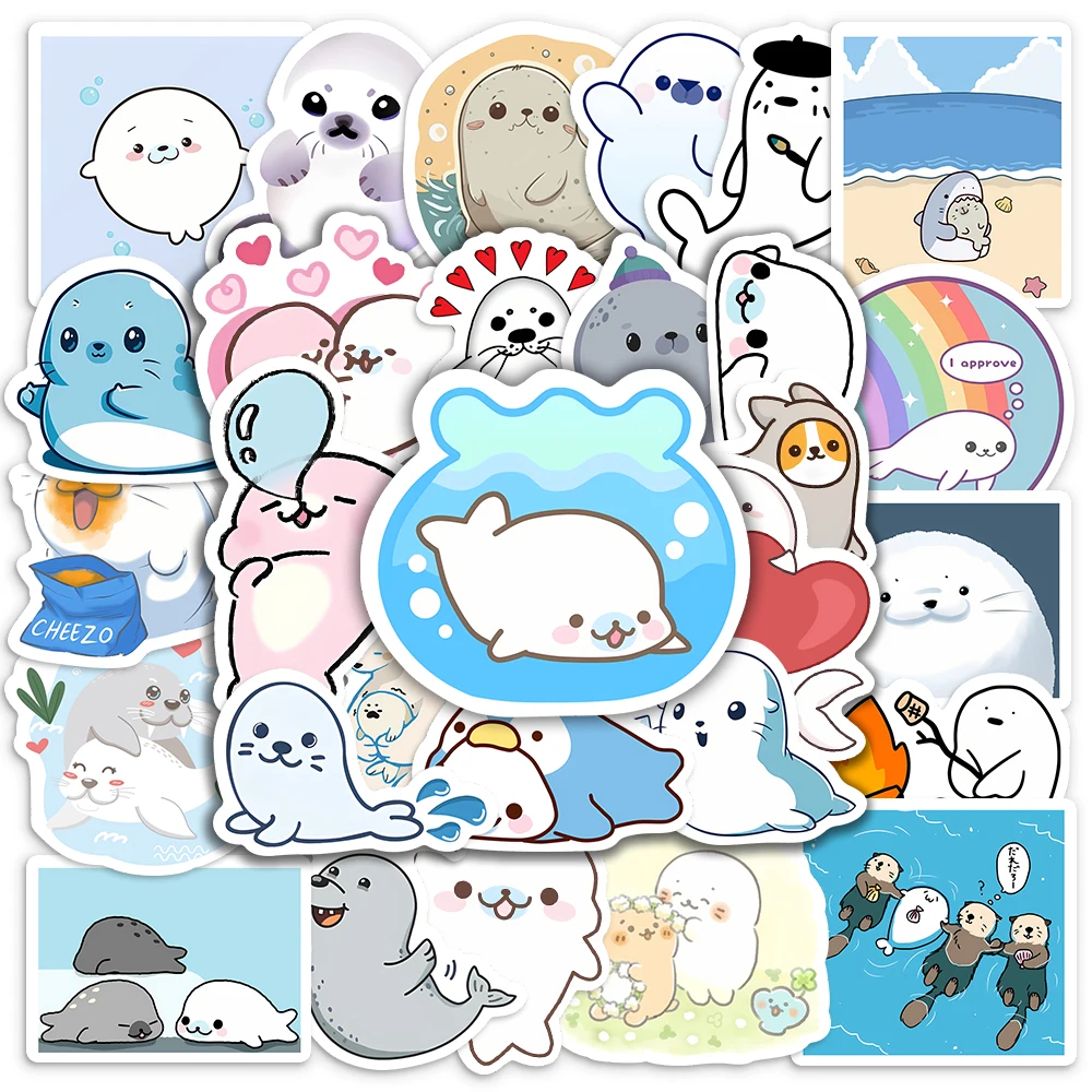 Kawaii Cartoon Seals Stickers Cute Sea Animals DIY Kids Toys Gift Decorative Decal for Scrapbook Laptop Phone Luggage Waterproof