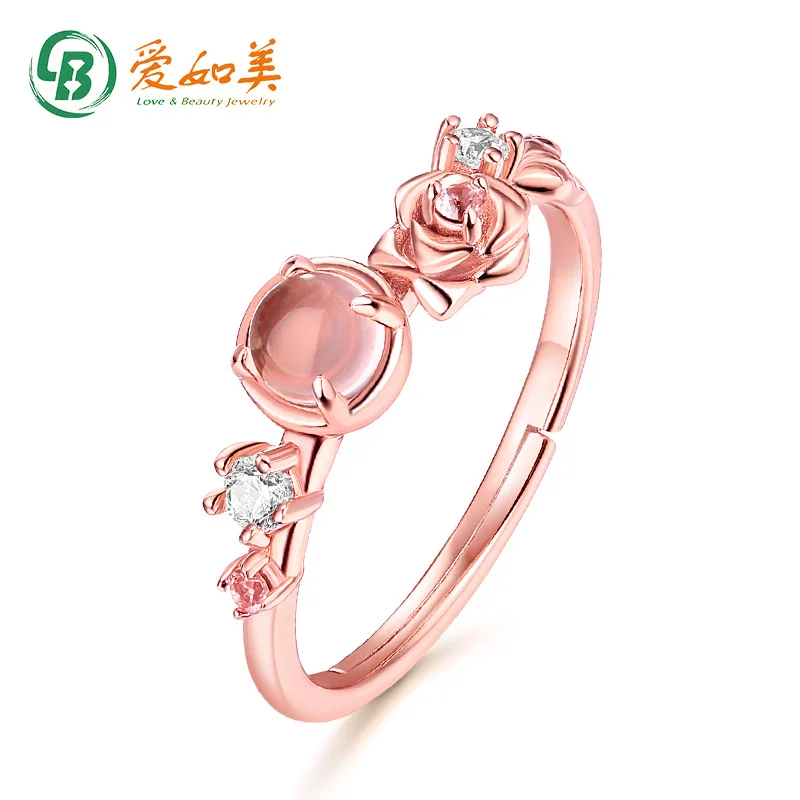 

Light Luxury Ring 18K Gold PT950 Platinum Silver Plated 7-layer Gold Powder Crystal Romantic Rose Ring for Women Adjustable