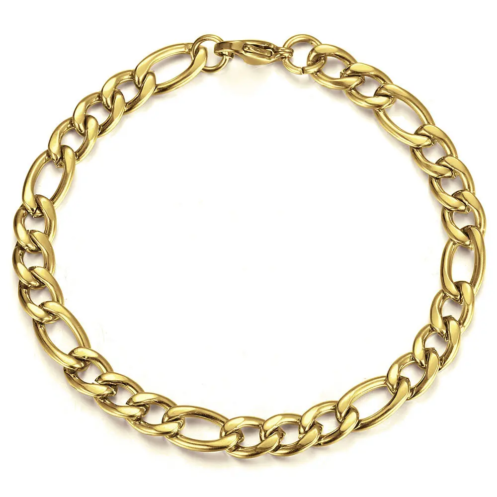 3mm//5mm/7mm/9mm Gold Silver Color Figaro Link Chain Stainless Steel Jewelry Classic Curb Bracelets for Men Women KBM171