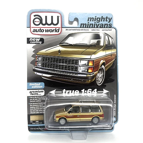 Auto World 1/64 AW 6-1984 Dodge Caravan Mighty Minivans Gold Die-cast alloy car model toy collection Children gift