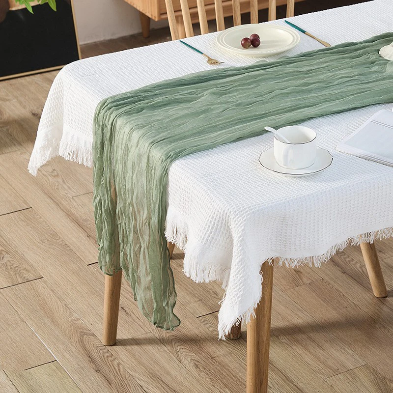 1Pc 180*90/90*340cm Cheesecloth Table Runner Gauze Tablecloth Semi-Sheer Crinkle Table Cover Boho Rustic Bridal Shower Decor