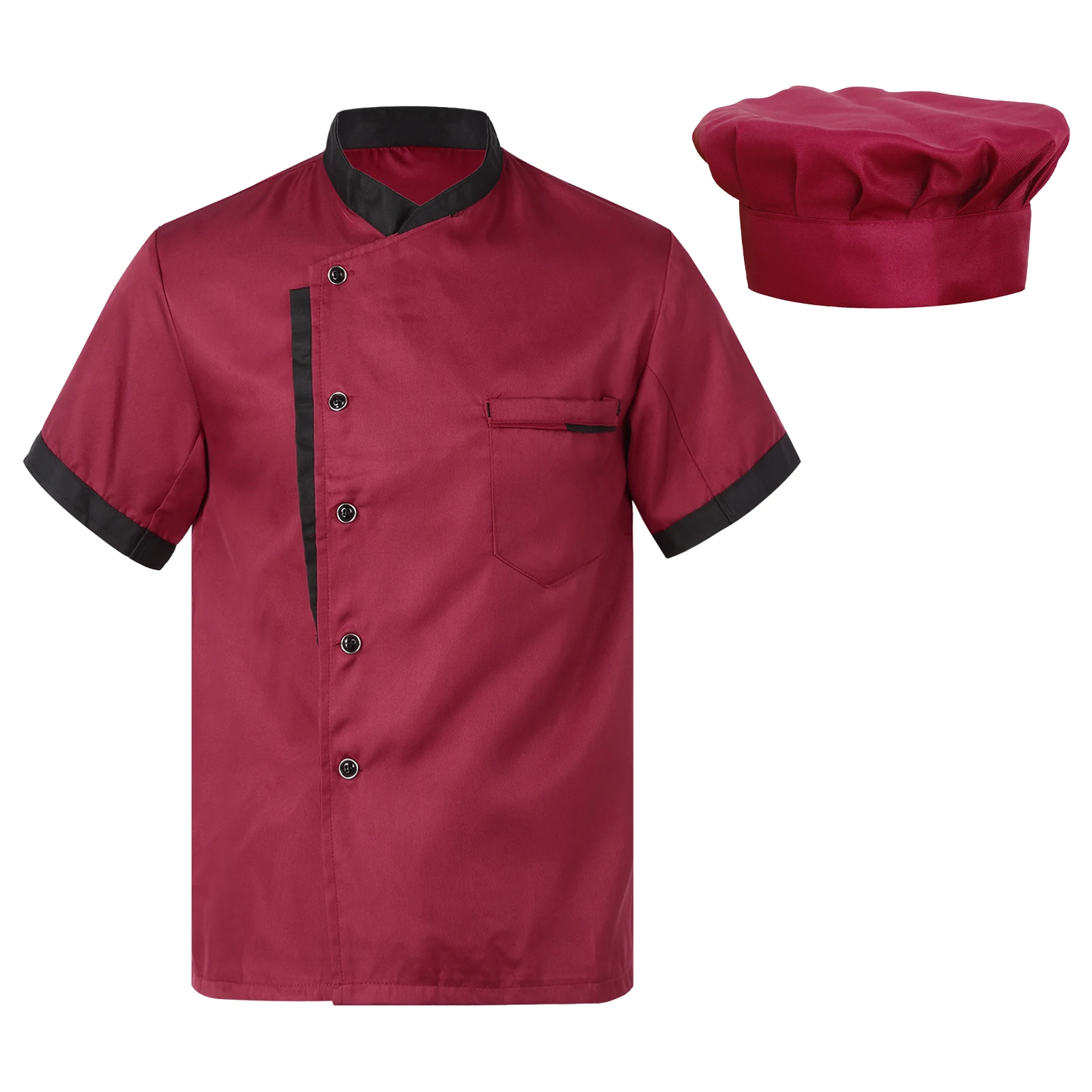 Mes Womens Chef Shirt Chef Mantel Tops atmungsaktive Knopf Koch jacke mit Hut Bäckerei Kantine Restaurant Hotel Küche Arbeits kleidung