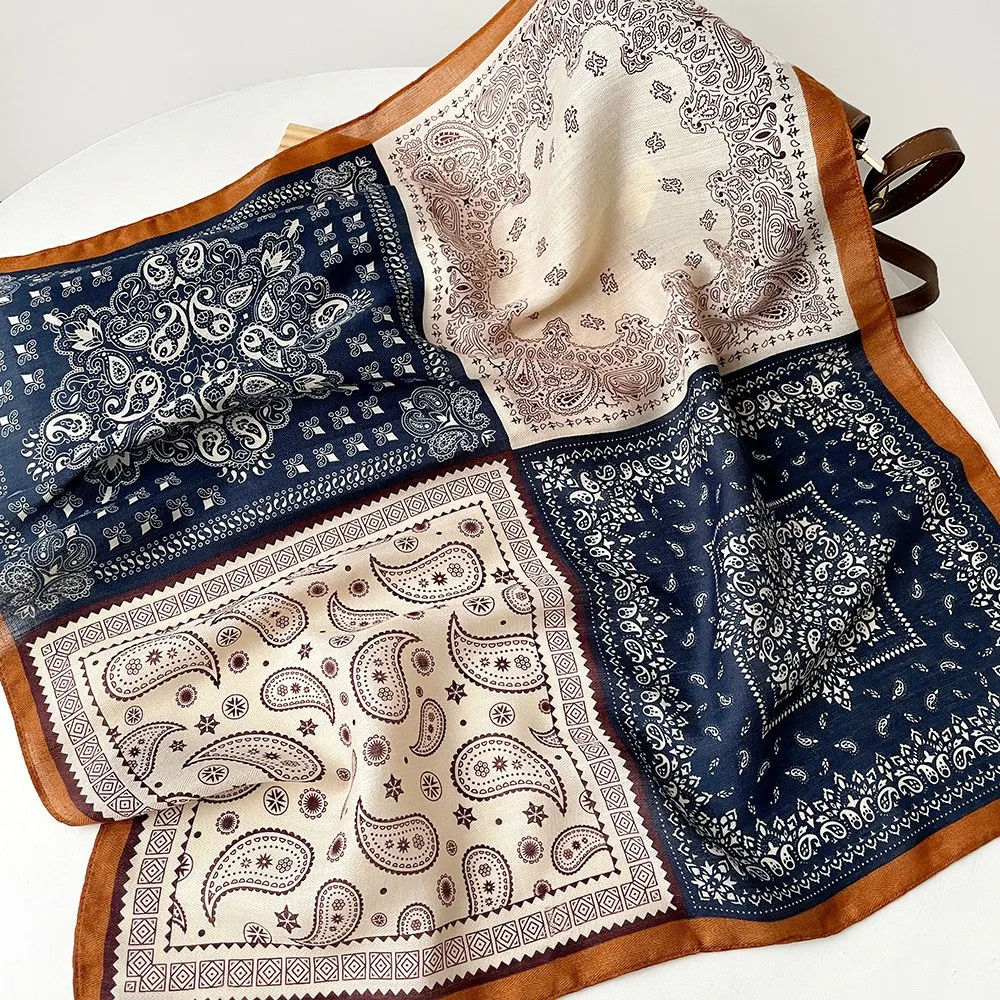 1 Piece Women Fashion Color Blocked Handkerchief Vintage Small Silk Scarves Decoration Neck Scarf Breathable Scarf