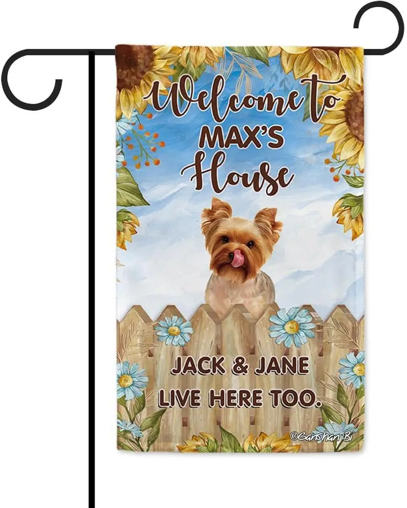Yorkshire Yorkie Sunflowers Spring Summer Garden Flag Personalized Welcome to Dog House Flag Banner Farmhouse Yard Outdoor D EEN