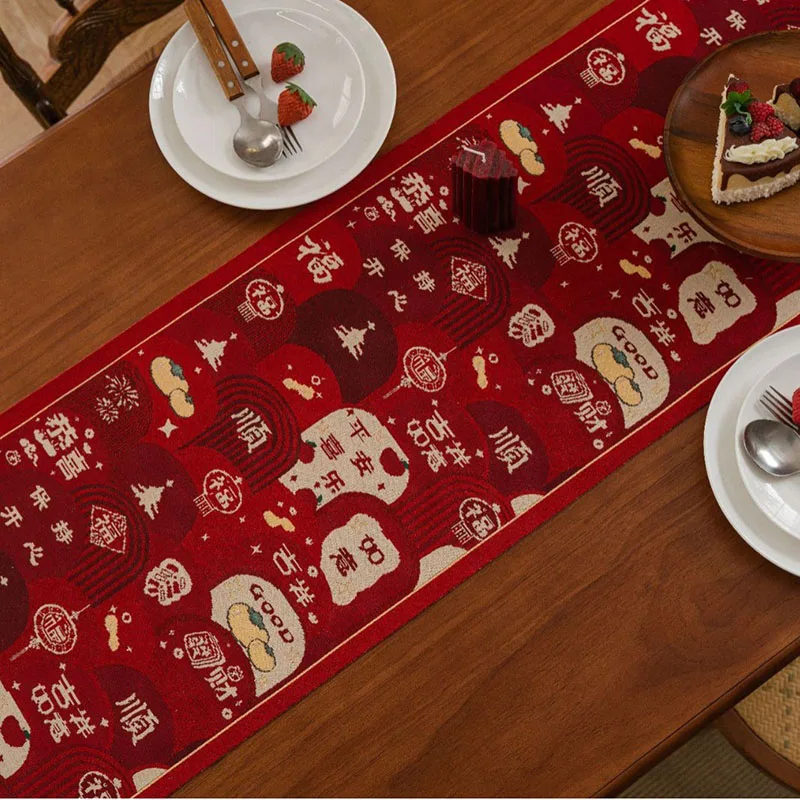 Joyous Red Long Square Printed Table Runner Fashion Dining Table Placemat for Wedding Party Beauty New Year Home Decoration