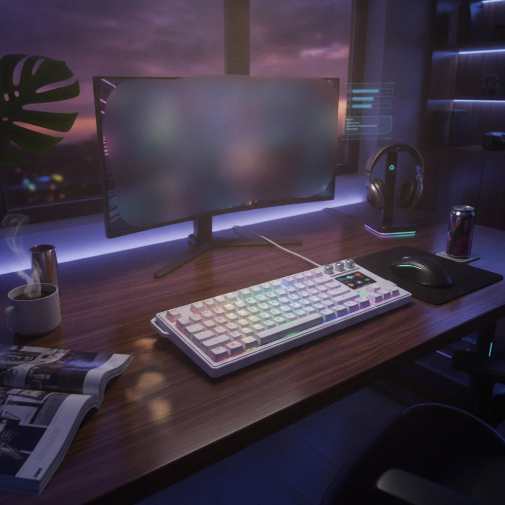 Keyboard with Rotary Knobs Customizable Keyboard with LCD Keys Compact Sturdy for Streamers, Live Broadcasting, Gaming Setups