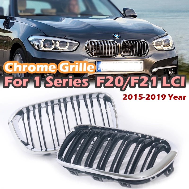 Double Single Line Chrome Silvery Kidney Grille OE M Grille For BMW 1 Series F20 F21 LCI Facelift 2015-2019 118d 120i 118I M135