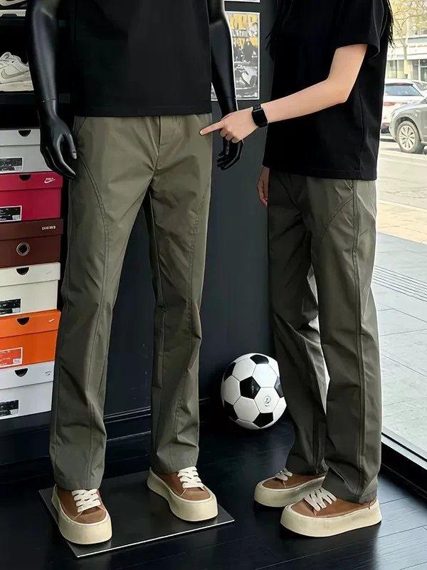

Quick Dry Loose Fit Casual Pants Men's Summer Soft Knife Angle Cut Sports Leisure Trousers Military Green