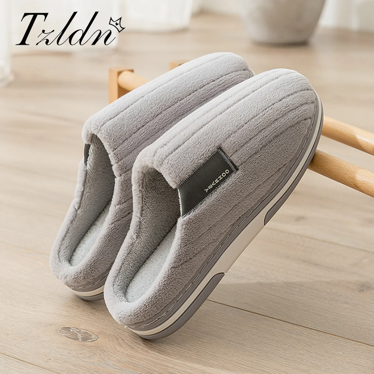 

TZLDN женские и мужские повседневные домашние тапочки с мягкой подошвой, домашние плюшевые тапочки для пар, термодомашние осенне-зимние туфли на плоской подошве