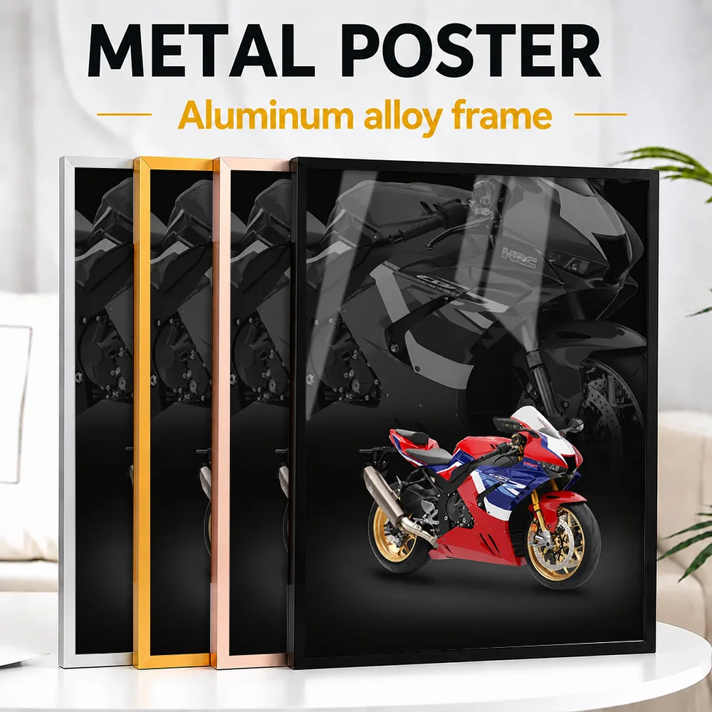 Red Japanese CBR1000RR SP Motorcycle Framed Metal Print Personalized Layered Collage Wall Art For Garage, Motorsport Fan Gift