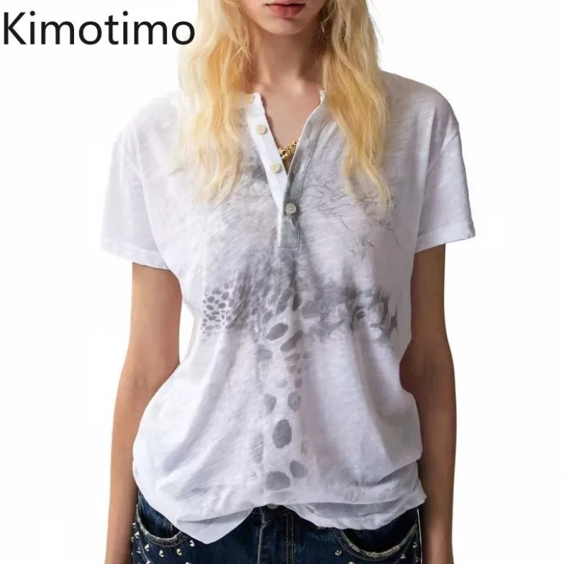 Kimotimo Punk Leopard Cross Printed Short Sleeve T-shirt Women Summer Button O-neck Micro Transparent Tops Vintage Harajuku Tees