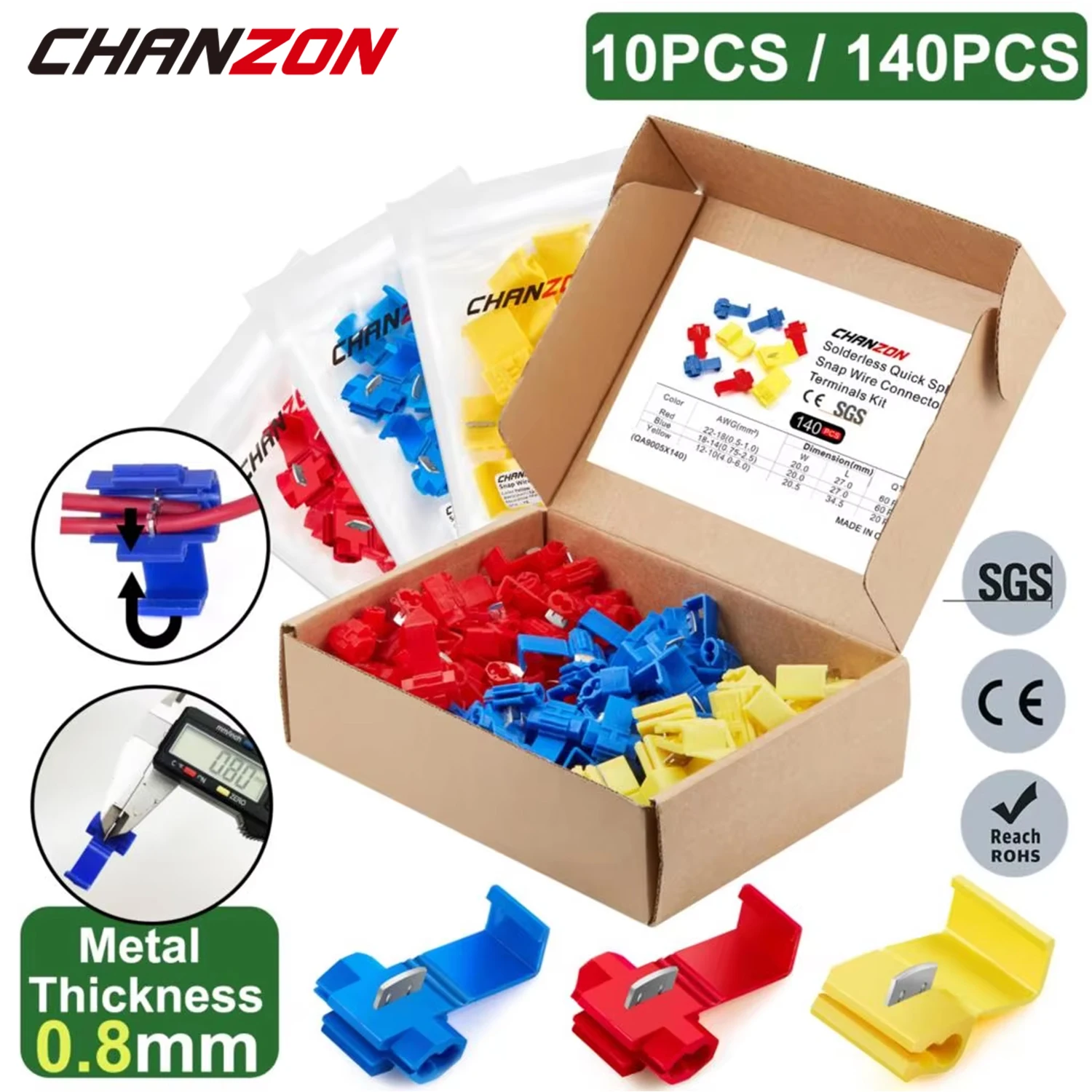 

10/140PCS Quick Splice Disconnect Wire Connectors Kit Solderless Joint Cord Terminal Electrical Cable Connection 22-10 Awg Gauge