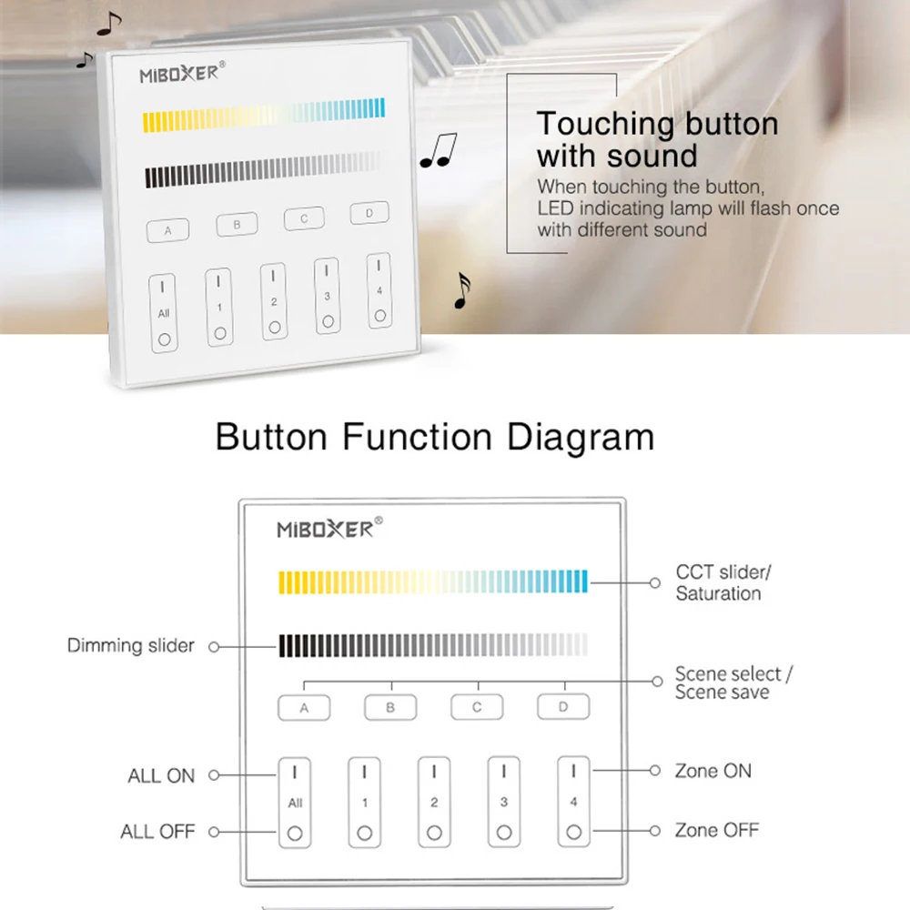 Miboxer DP2S 86 DALI DT8 إشارة DALI Bus Standard IEC62386-102,207,209 اللمس 1 ~ 100% مزدوج أبيض يعتم سطوع المضيف لوحة