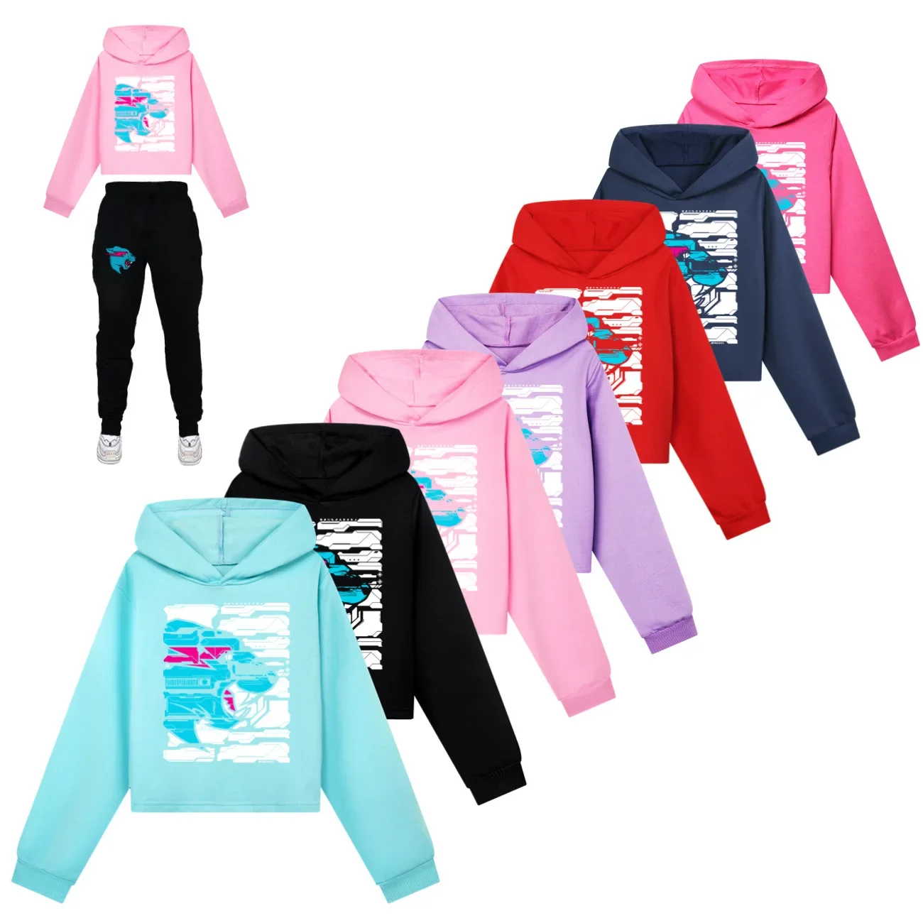 

Tiger Head cropped sweatshirt Half Waist Hoodie Set Children Clothing Spring Hip Hop Hoody Kids Long sleeve Casual Tops3748