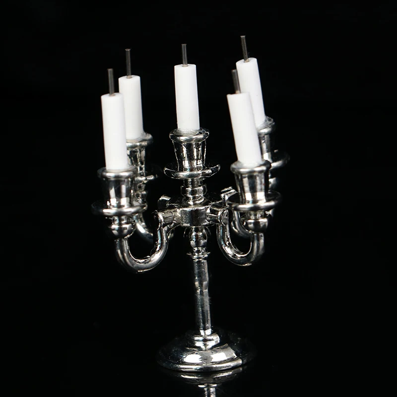 1Set Dollhouse Miniature Candles and Candlestick Cake Candle Holders Toppers