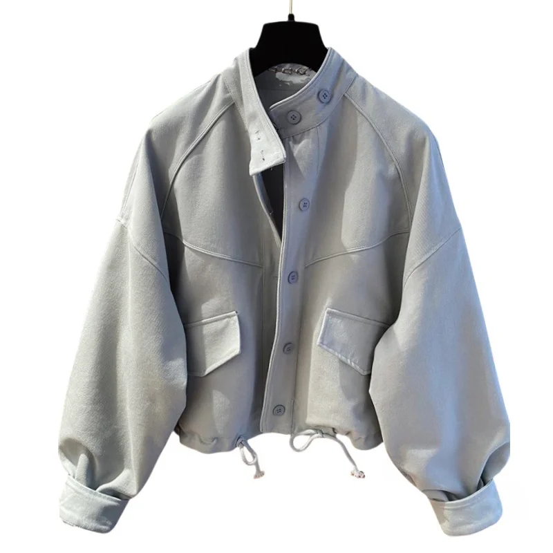 Spring Autumn  Korean Light Blue Stand-up Collar Denim Jacket Women's New Loose Ladies Jacket Tops