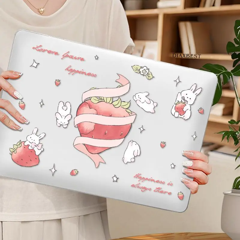 Strawberry Bunny Crystal Laptop Case For Macbook Air 13.6 M4 M3 M2  Air13.3 A1932 A2179 A2337 Neo A3404 A2251 Air15 16 Cover