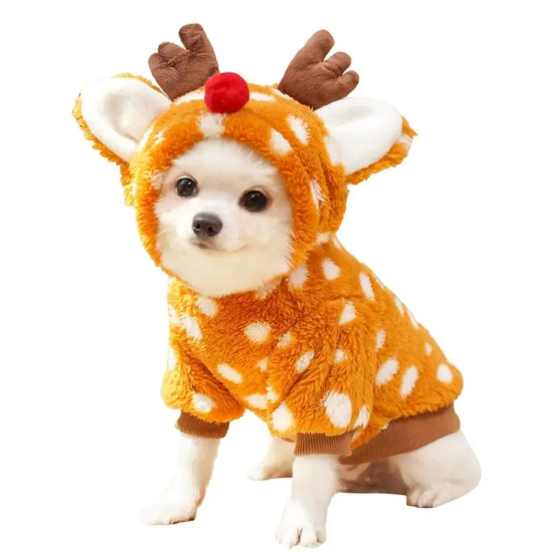 Puppy Christmas Elk Outfit Dog Elk Cosplay Clothing Fleece Christmas Costume Dog Cold Weather Outfits Winter Wear Pet Apparels