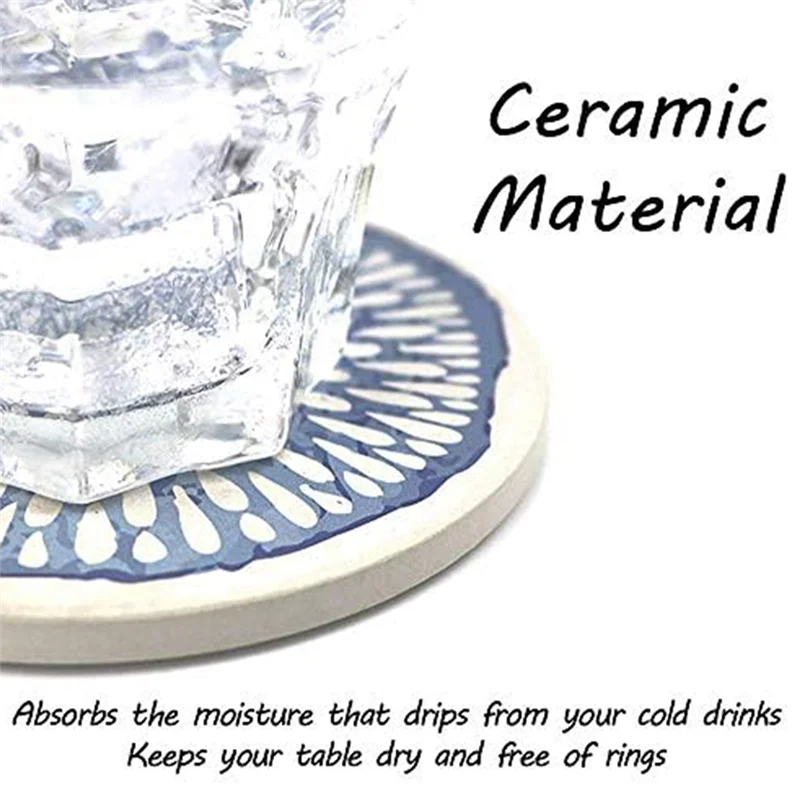 

ABSF Set Of 6 Coasters For Drinks Absorbing Round Stone Coaster With Cork Base Tabletop Protection Mat Easy To Use Reusa