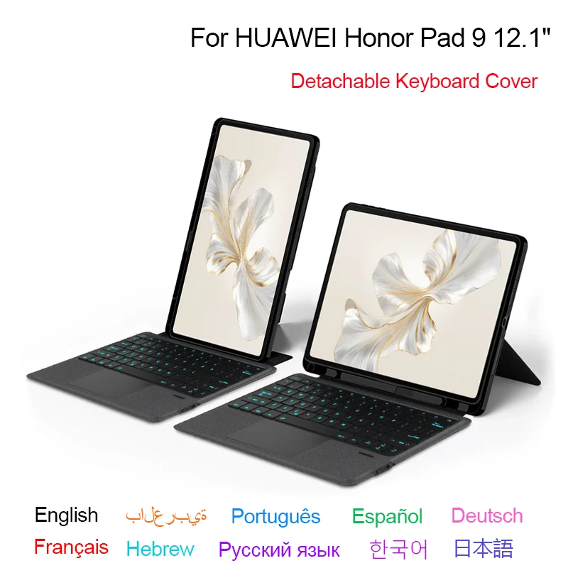 

Magic Keyboard For HONOR Pad 9 12.1inch HEY2-W19 HEY2-W09 2023 Case TouchPad Backlight Separable Cover Arabic Spanish Portuguese