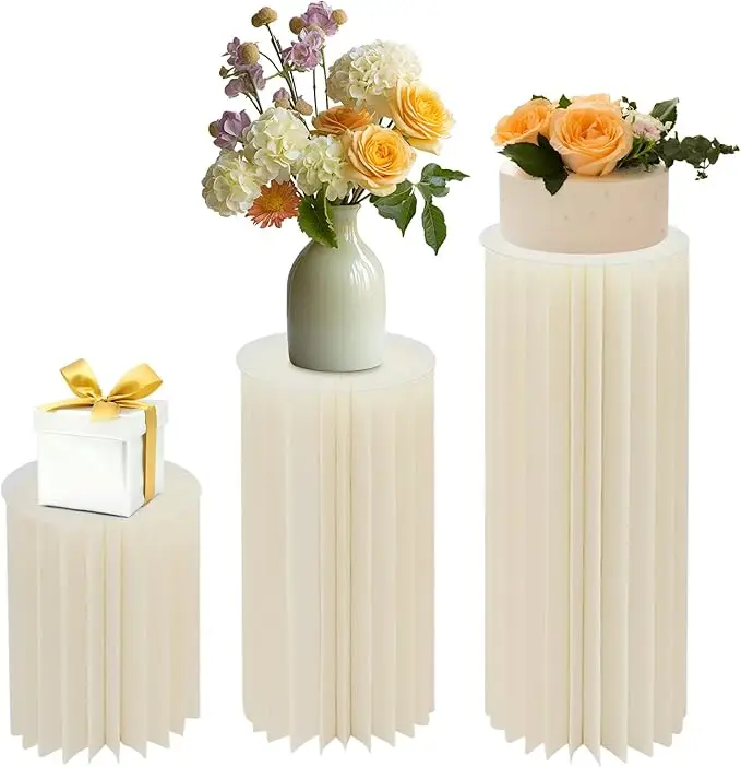Foldable Paper Columns for Party Birthday Wedding Engagement Baby Showers Events Centerpieces Cake Stand Dessert Table Display