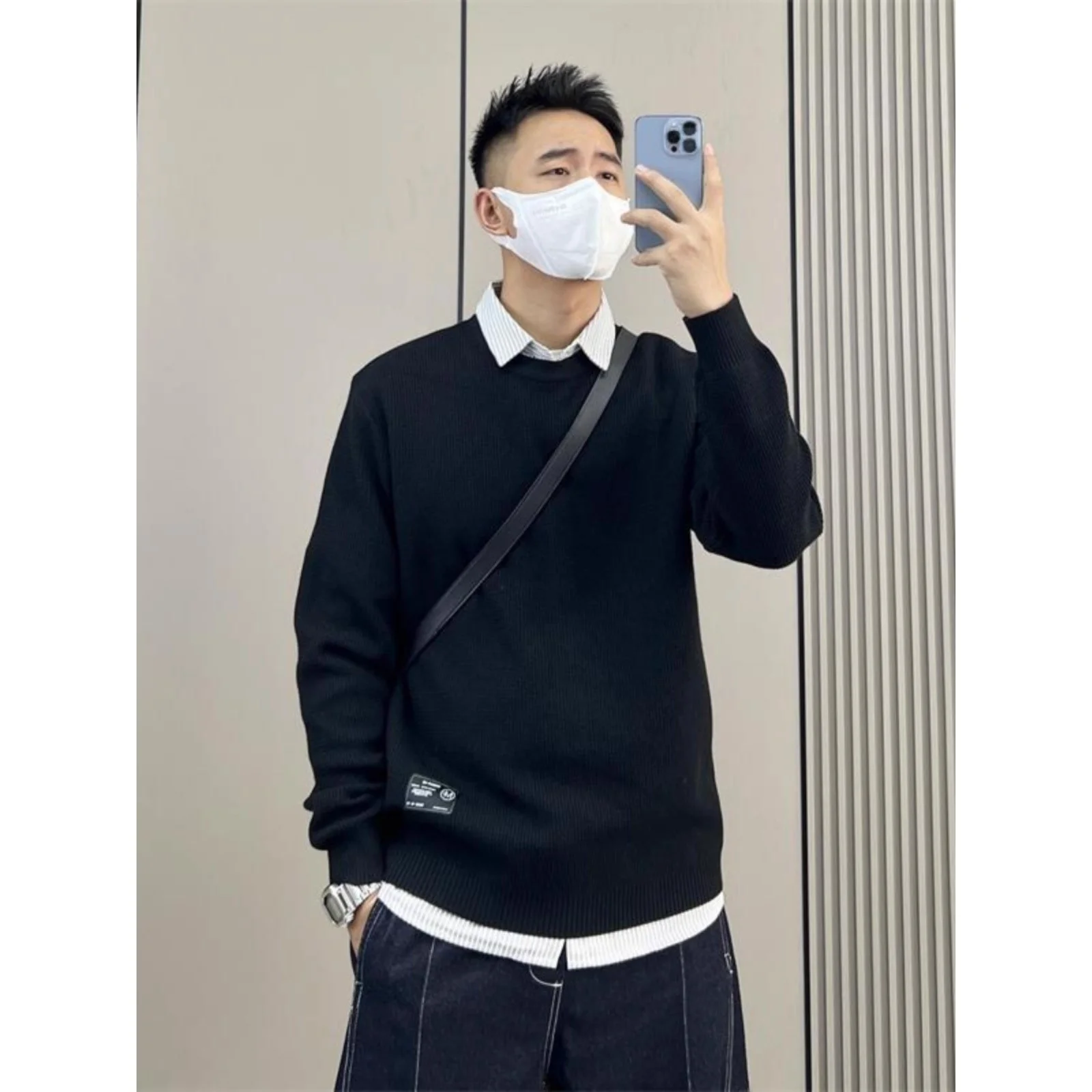 

Large Size 300 Pou Casual Knitwear Men's Autumn Winter Flip Collar Fake Two-Piece Trendy Loose Fit Couple's Sweater