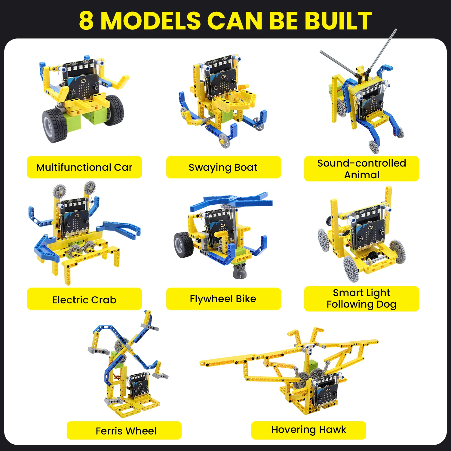 Micro:bit V2 Robot Car Electronic Kit MakeCode Programming Robot for STEM/STEAM Learning Compatible Lego Blocks  8 Styles