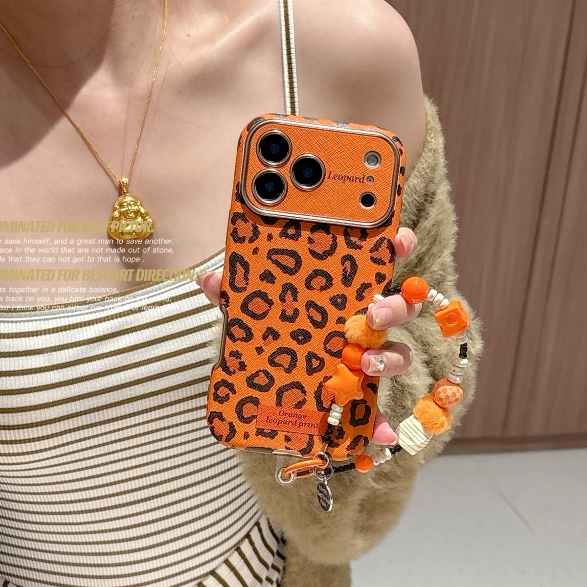 Stylish Orange Leopard Print Phone Case Compatible with iPho