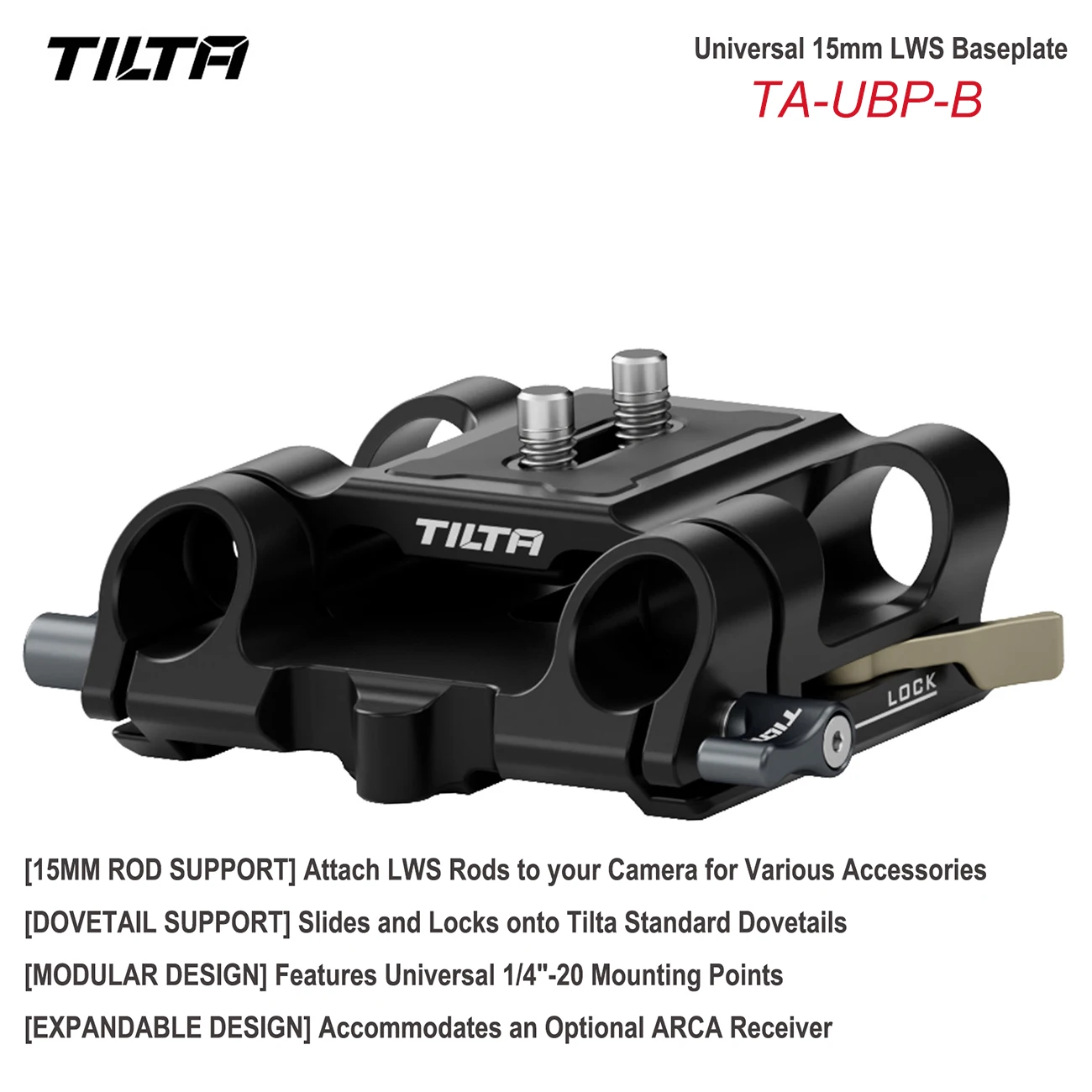 Tilta TA-UBP-B / TA-UBP-TG Universelle 15-mm-LWS-Grundplatte, kompatibel mit Tilta Standard Dovetails