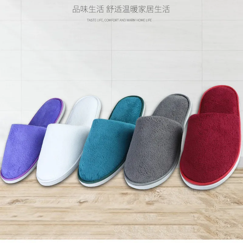 

5 Pairs/Lot Winter Cotton Slippers Men Women Disposable Hotel Slippers Home Plush Slides Travel SPA Hospitality Guest Footwear