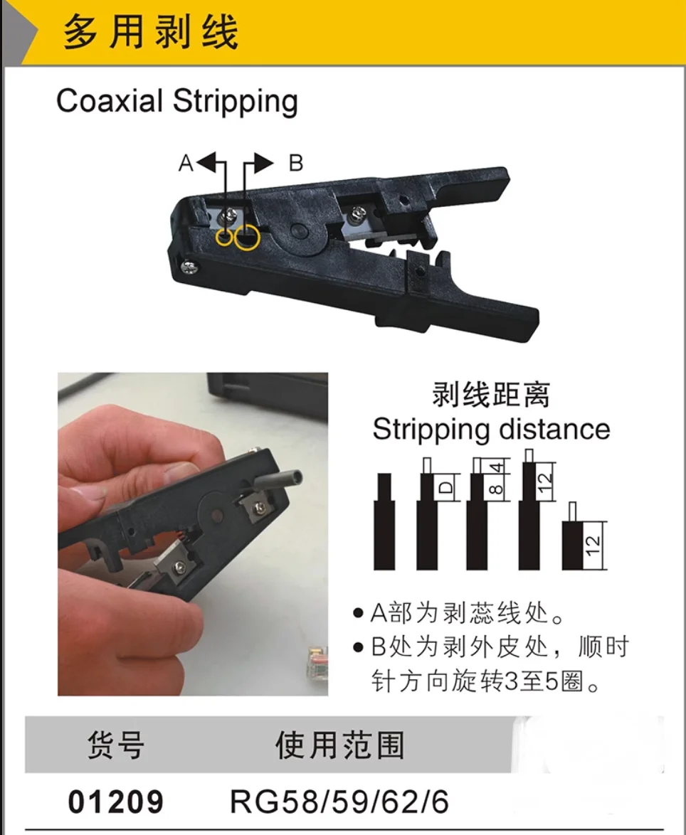 BESTIR tool RG58/59/6 Multi purpose wire stripper Electrician specific wire stripper, wire stripping pliers NO.01208