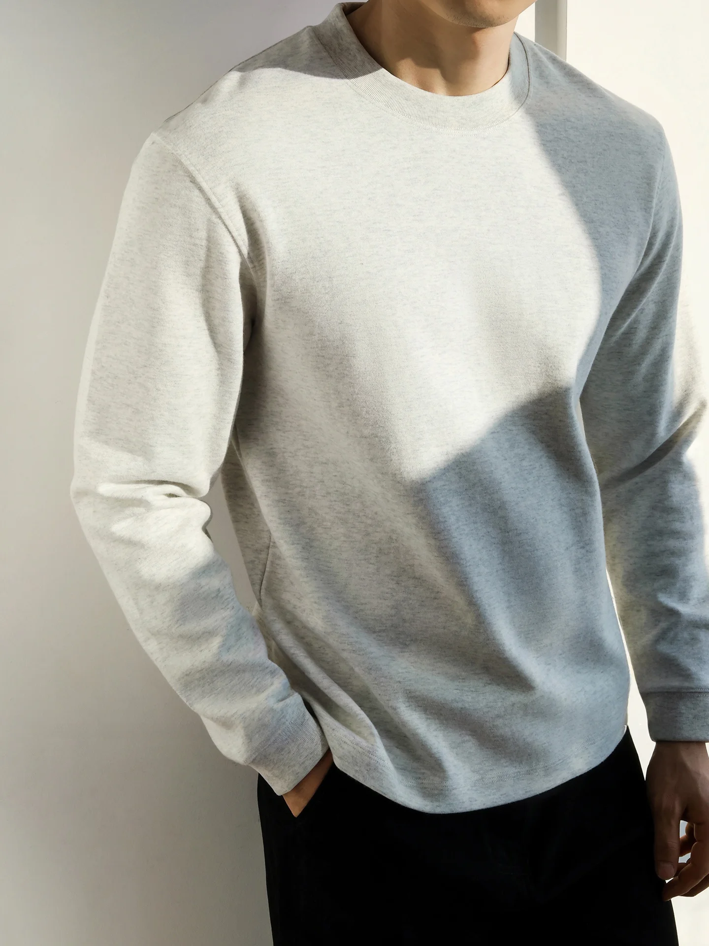 Long Sleeve round Neck T-Shirt Double Sided Brushed Cotton 280G Men's Spring Casual Wear Comfortable Standard Fit Business Ge...