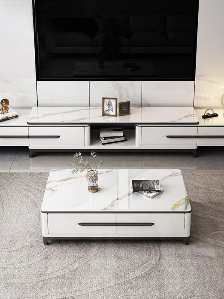 TV Cabinet Home Living Room Retractable TV Cabinet Modern Minimalist Stone Plate Tea Table Combination