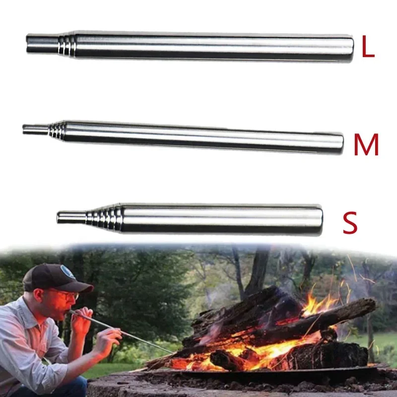 1pc Stainless Steel Blowpipe Pocket Bellow Collapsible Air Blow Stick Campfire Fire Tool Outdoor Bushcraft Camping Hiking