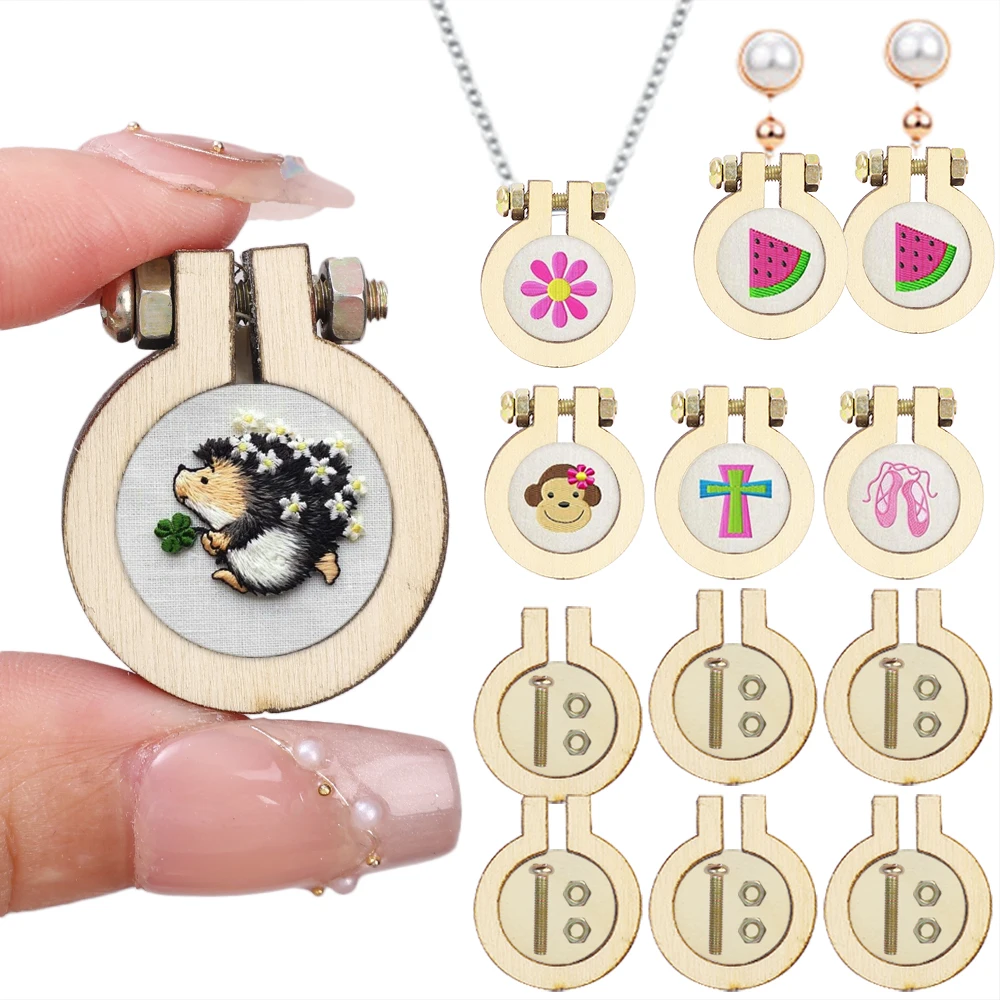 Mini Wooden Cross Stitch Frame Circular Embroidery Hoop Ring Crafts DIY Cross Stitch Sewing Kit Handmade Gifts Key Chain Decor