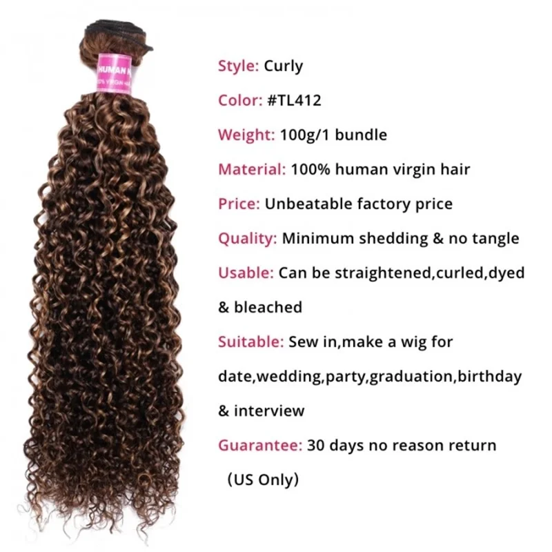 Julia Hair-Bundles de cheveux humains raides, Honey Blonde, Piano Highlighted, caution Curly, Body Wave, Offres, # TL412, 3Pcs