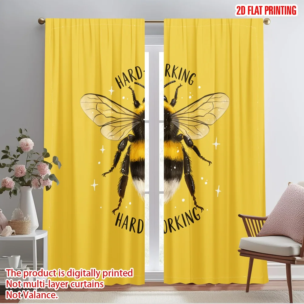 

2pcs 2D flat printing Drapes Hard-working Bee Polyester Without Electricity Festive Wall Decor Use for Photo Booth Props