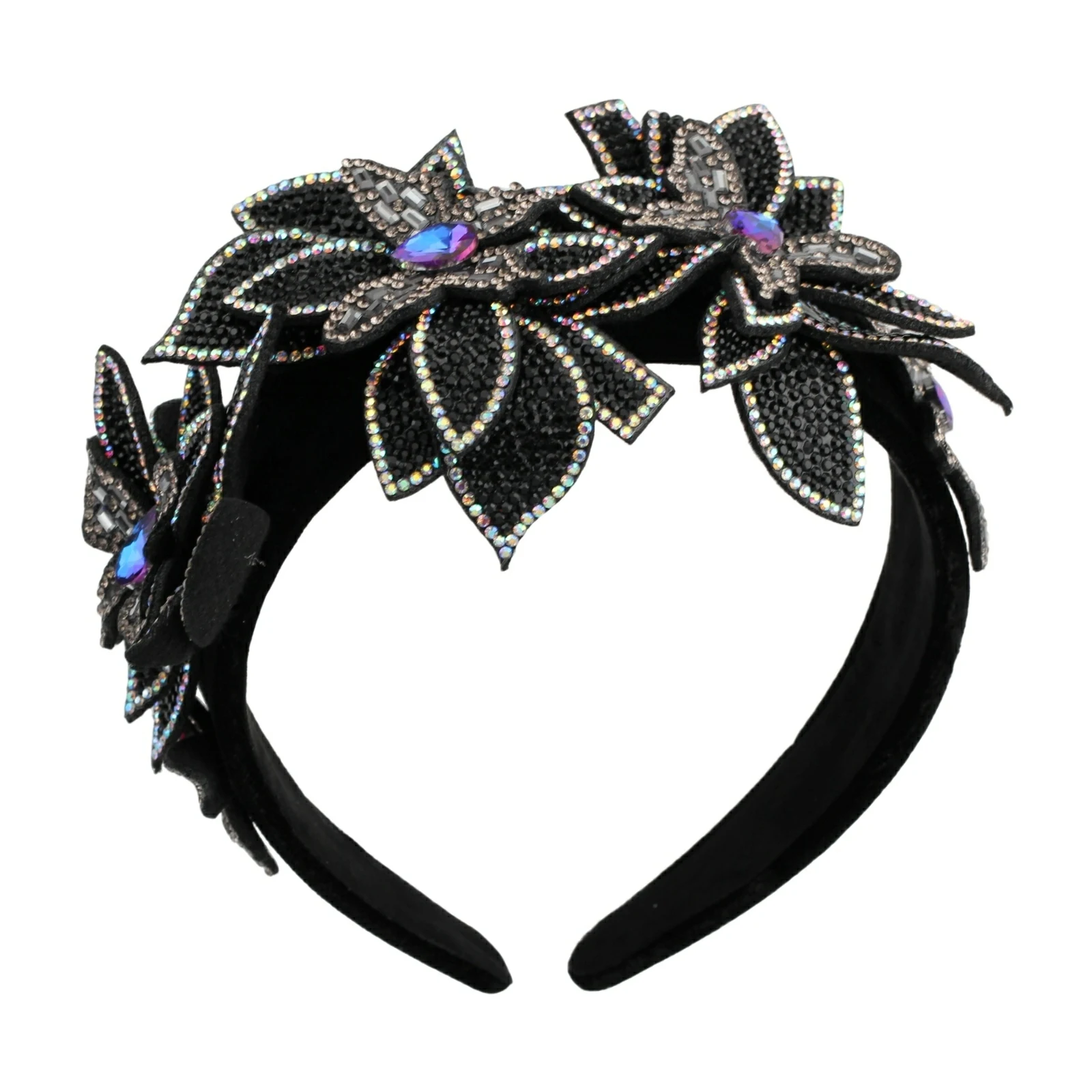 Роскошный ободок для волос с крупными бусинами и кристаллами для женщин, декоративный обруч с листьями и цветами, элегантный аксессуар для волос с цветочным узором