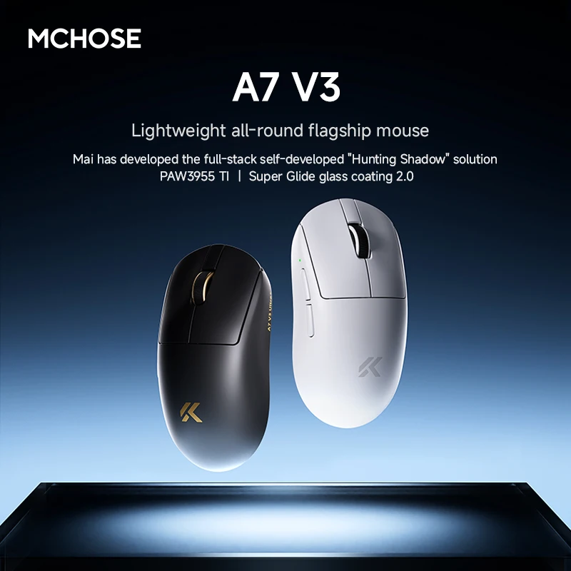 MCHOSE A7 V3 Pro/Ultra+ Gaming Mouse PAW3955TI Super Sensor 20000FPS Tracking Accuracy 8kHz Polling Rate Low Latency Super Glide
