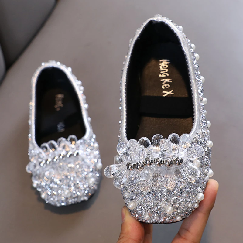 Scarpe da principessa con strass per ragazze appartamenti per bambini Baby Toddler fondo morbido scarpe con paillettes antiscivolo scarpe da ballo