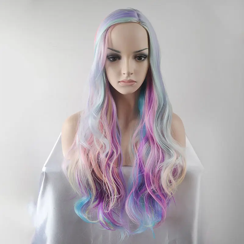 Pony Girl Princess Celestia Cosplay Costume Headwear Prop Wig Multi-color Medium Long Wavy Hair