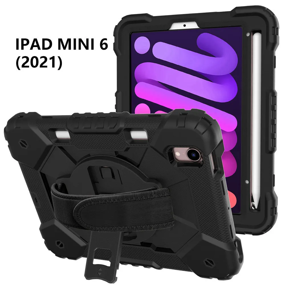 

Kids Safe Shockproof Heavy Duty Case For iPad mini 6 8.3 2021 mini6 iPad mini 6th Protective Stand Cover 360 Rotation Hand Strap