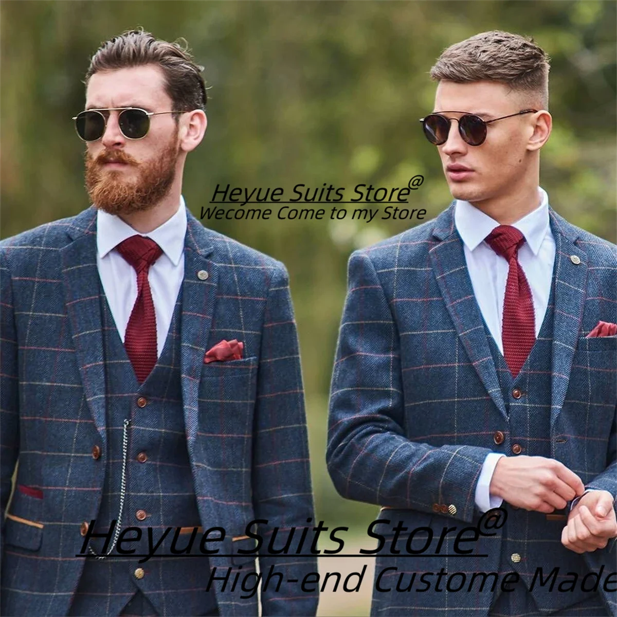

Customized Winter style Plaid Men Suits Customized Slim Fit Notched lapel Groom Wedding Tuxedos 3 Pieces Sets Male Prom Blazers